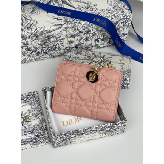 Replica Portafoglio Dior Caro Dahlia in morbida pelle di vitello cannage Rosa Imitazione Outlet Online