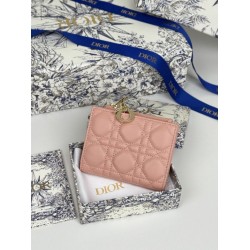 Replica Portafoglio Dior Caro Dahlia in morbida pelle di vitello cannage Rosa Imitazione Outlet Online