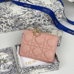 Replica Portafoglio Dior Caro Dahlia in morbida pelle di vitello cannage Rosa Imitazione Outlet Online
