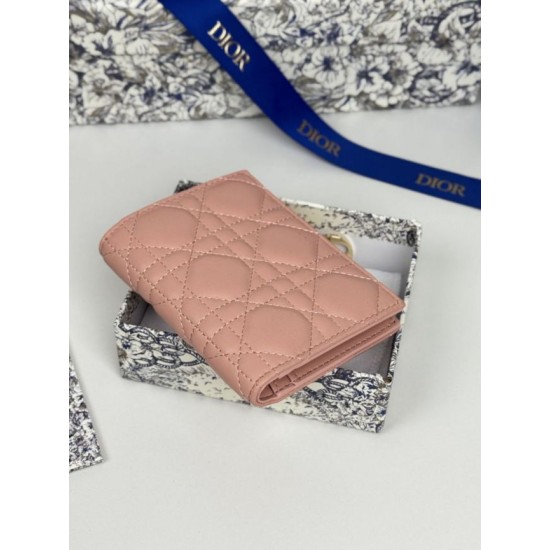 Replica Portafoglio Dior Caro Dahlia in morbida pelle di vitello cannage Rosa Imitazione Outlet Online