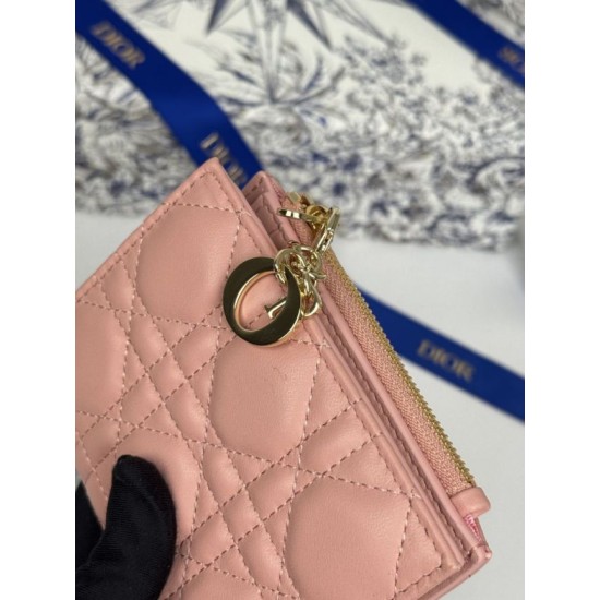Replica Portafoglio Dior Caro Dahlia in morbida pelle di vitello cannage Rosa Imitazione Outlet Online