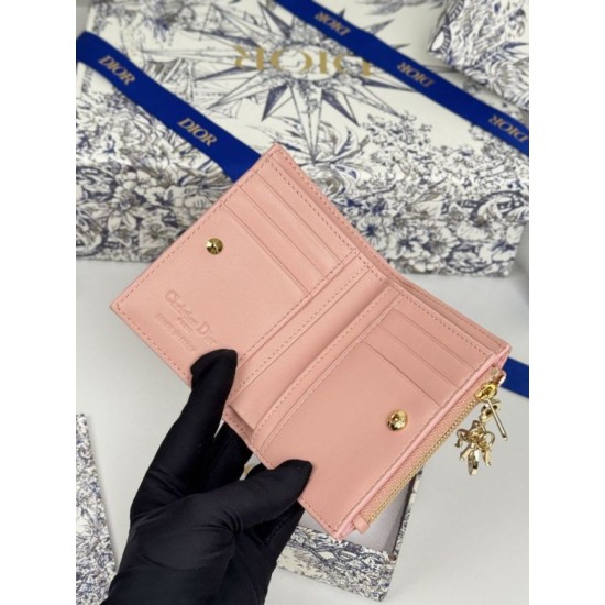 Replica Portafoglio Dior Caro Dahlia in morbida pelle di vitello cannage Rosa Imitazione Outlet Online
