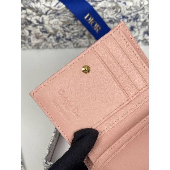 Replica Portafoglio Dior Caro Dahlia in morbida pelle di vitello cannage Rosa Imitazione Outlet Online
