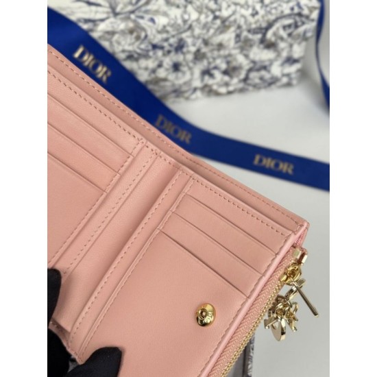 Replica Portafoglio Dior Caro Dahlia in morbida pelle di vitello cannage Rosa Imitazione Outlet Online