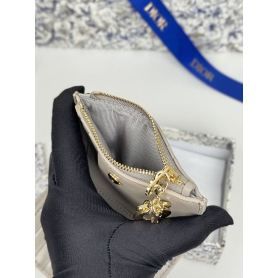 Replica Portacarte Lady Dior con patta e liconica impuntura Cannage Grigio Imitazione Outlet Online