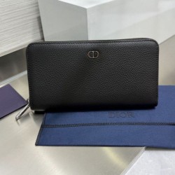 Replica Portafoglio lungo con cerniera Dior CD Icon in pelle di vitello martellata nera Imitazione Outlet Online