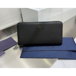 Replica Portafoglio lungo con cerniera Dior CD Icon in pelle di vitello martellata nera Imitazione Outlet Online