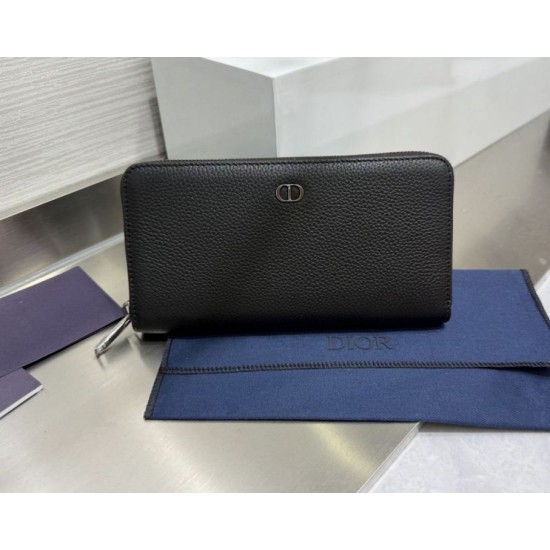 Replica Portafoglio lungo con cerniera Dior CD Icon in pelle di vitello martellata nera Imitazione Outlet Online