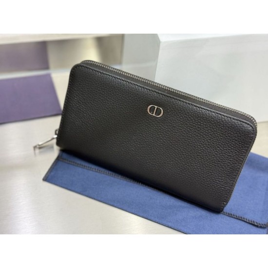 Replica Portafoglio lungo con cerniera Dior CD Icon in pelle di vitello martellata nera Imitazione Outlet Online