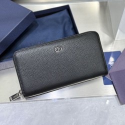Replica Portafoglio lungo con cerniera Dior CD Icon in pelle di vitello martellata nera Imitazione Outlet Online