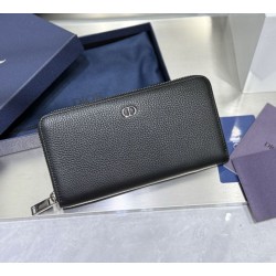 Replica Portafoglio lungo con cerniera Dior CD Icon in pelle di vitello martellata nera Imitazione Outlet Online