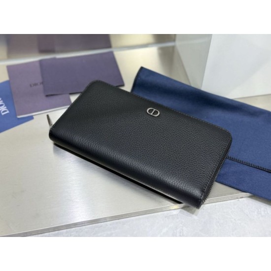 Replica Portafoglio lungo con cerniera Dior CD Icon in pelle di vitello martellata nera Imitazione Outlet Online