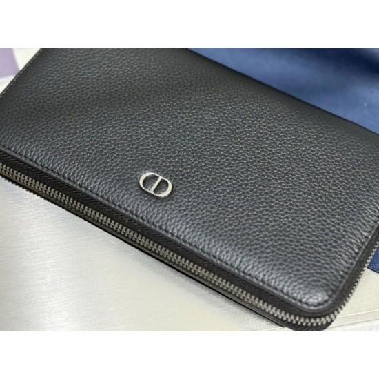 Replica Portafoglio lungo con cerniera Dior CD Icon in pelle di vitello martellata nera Imitazione Outlet Online