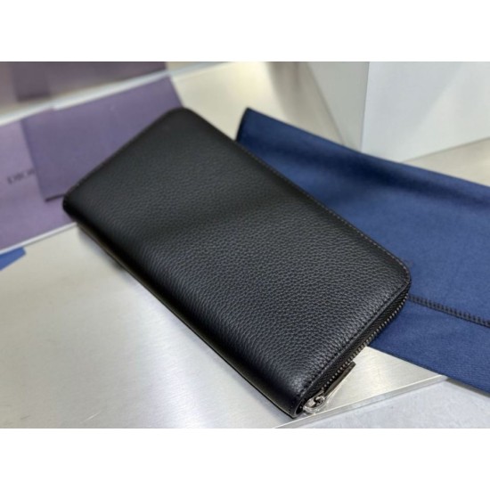 Replica Portafoglio lungo con cerniera Dior CD Icon in pelle di vitello martellata nera Imitazione Outlet Online