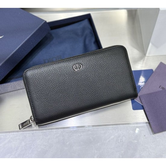 Replica Portafoglio lungo con cerniera Dior CD Icon in pelle di vitello martellata nera Imitazione Outlet Online