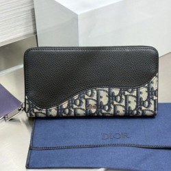 Replica Portafoglio lungo con cerniera Dior Saddle jacquard Oblique Dior beige/nero Imitazione Outlet Online