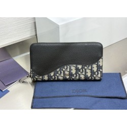 Replica Portafoglio lungo con cerniera Dior Saddle jacquard Oblique Dior beige/nero Imitazione Outlet Online