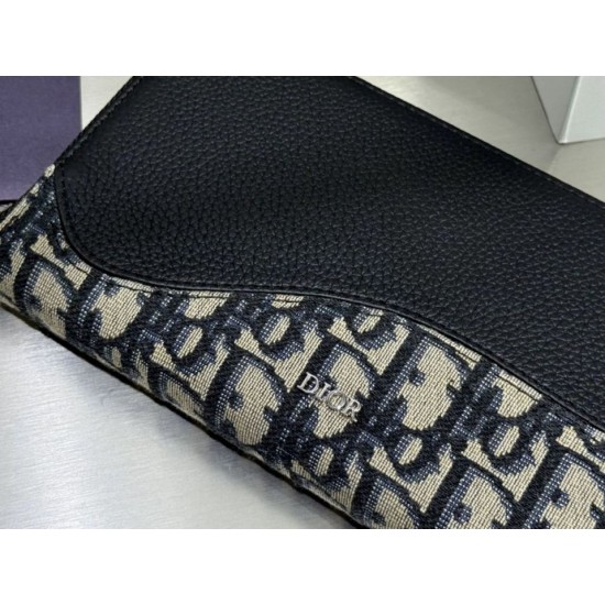Replica Portafoglio lungo con cerniera Dior Saddle jacquard Oblique Dior beige/nero Imitazione Outlet Online