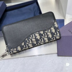 Replica Portafoglio lungo con cerniera Dior Saddle jacquard Oblique Dior beige/nero Imitazione Outlet Online