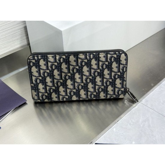 Replica Portafoglio lungo con cerniera Dior Saddle jacquard Oblique Dior beige/nero Imitazione Outlet Online