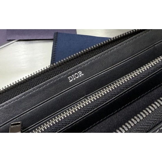 Replica Portafoglio lungo con cerniera Dior Saddle jacquard Oblique Dior beige/nero Imitazione Outlet Online