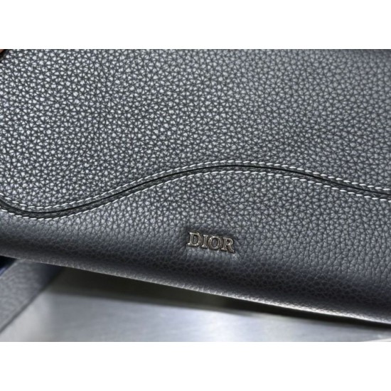 Replica Portafoglio lungo Dior Saddle con cerniera pelle di vitello martellata nera Imitazione Outlet Online