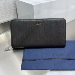 Replica Portafoglio lungo con cerniera Dior jacquard obliquo nero Imitazione Outlet Online