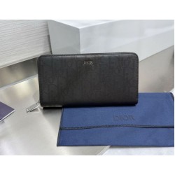 Replica Portafoglio lungo con cerniera Dior jacquard obliquo nero Imitazione Outlet Online