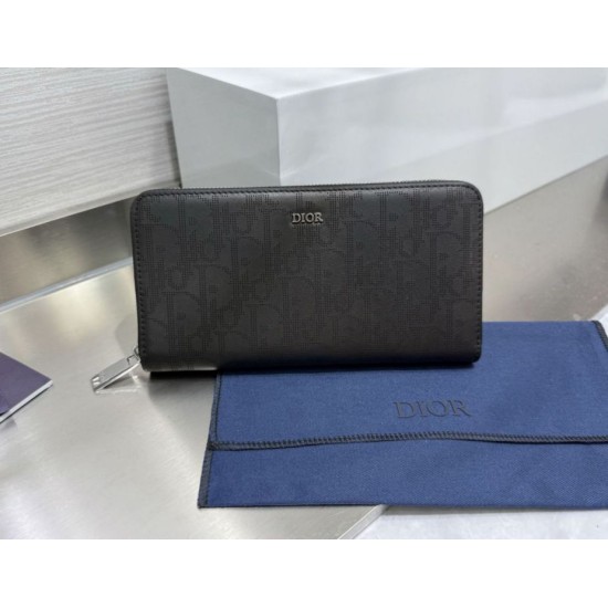 Replica Portafoglio lungo con cerniera Dior jacquard obliquo nero Imitazione Outlet Online