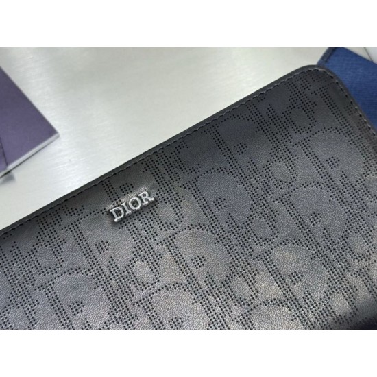 Replica Portafoglio lungo con cerniera Dior jacquard obliquo nero Imitazione Outlet Online