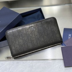 Replica Portafoglio lungo con cerniera Dior jacquard obliquo nero Imitazione Outlet Online