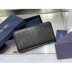 Replica Portafoglio lungo con cerniera Dior jacquard obliquo nero Imitazione Outlet Online