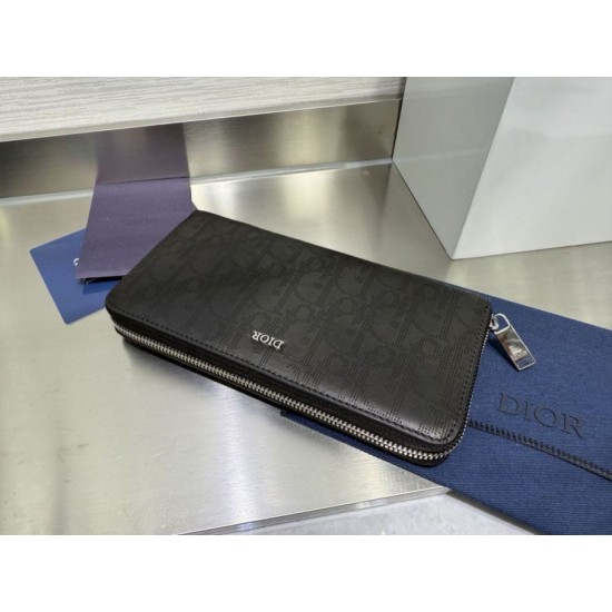 Replica Portafoglio lungo con cerniera Dior jacquard obliquo nero Imitazione Outlet Online
