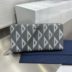 Replica Portafoglio lungo con cerniera Dior in tela rivestita di diamanti grigio Imitazione Outlet Online
