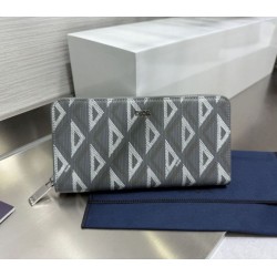 Replica Portafoglio lungo con cerniera Dior in tela rivestita di diamanti grigio Imitazione Outlet Online