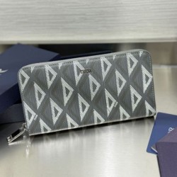 Replica Portafoglio lungo con cerniera Dior in tela rivestita di diamanti grigio Imitazione Outlet Online