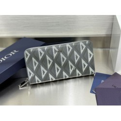 Replica Portafoglio lungo con cerniera Dior in tela rivestita di diamanti grigio Imitazione Outlet Online