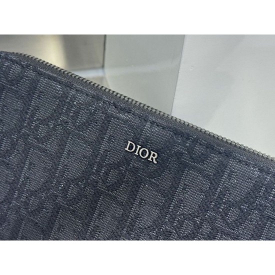 Replica Portafoglio lungo con cerniera Dior jacquard obliquo nero Imitazione Outlet Online