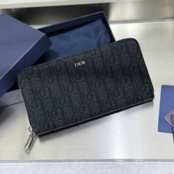 Replica Portafoglio lungo con cerniera Dior jacquard obliquo nero Imitazione Outlet Online