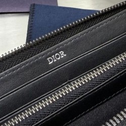 Replica Portafoglio lungo con cerniera Dior jacquard obliquo nero Imitazione Outlet Online