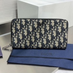 Replica Portafoglio lungo con cerniera Dior jacquard obliquo beige/nero Imitazione Outlet Online