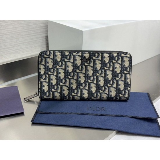 Replica Portafoglio lungo con cerniera Dior jacquard obliquo beige/nero Imitazione Outlet Online