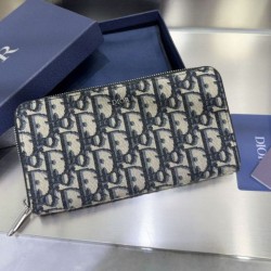 Replica Portafoglio lungo con cerniera Dior jacquard obliquo beige/nero Imitazione Outlet Online