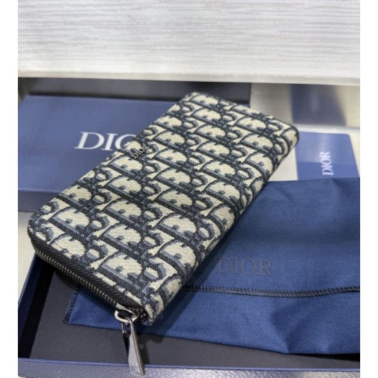 Replica Portafoglio lungo con cerniera Dior jacquard obliquo beige/nero Imitazione Outlet Online