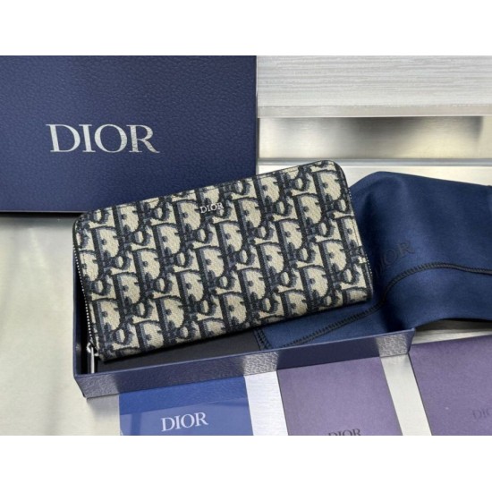 Replica Portafoglio lungo con cerniera Dior jacquard obliquo beige/nero Imitazione Outlet Online