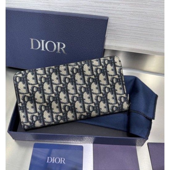 Replica Portafoglio lungo con cerniera Dior jacquard obliquo beige/nero Imitazione Outlet Online