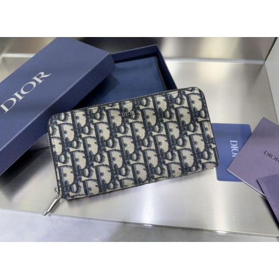 Replica Portafoglio lungo con cerniera Dior jacquard obliquo beige/nero Imitazione Outlet Online