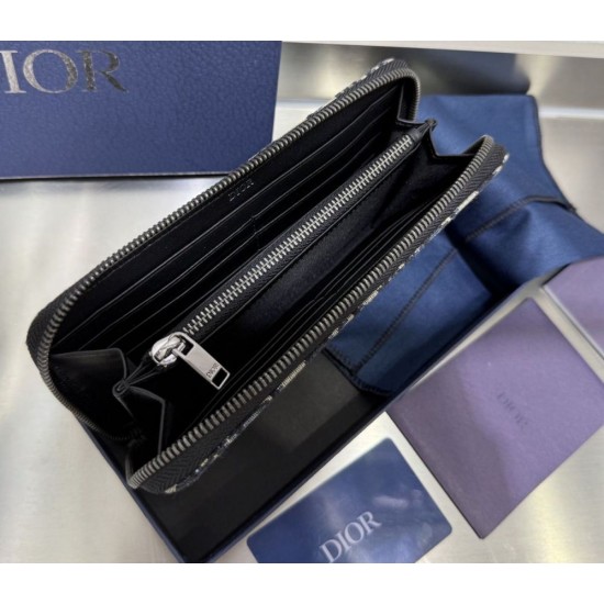 Replica Portafoglio lungo con cerniera Dior jacquard obliquo beige/nero Imitazione Outlet Online