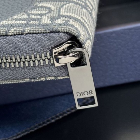 Replica Portafoglio lungo con zip Dior Saddle tela jacquard Oblique grigia Imitazione Outlet Online