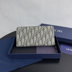 Replica Portafoglio lungo con zip Dior Saddle tela jacquard Oblique Imitazione Outlet Online